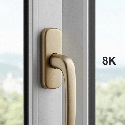 Detailed shot of an ergonomic window handle, easy to grip and operate, clean image