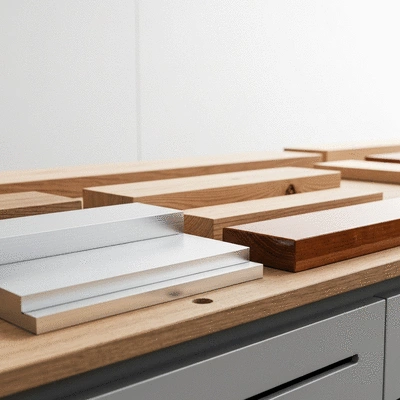 Gros plan sur des échantillons de bois et d'aluminium pour la menuiserie