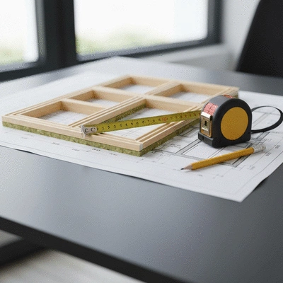 Architectural drawing of window frames and insulation details