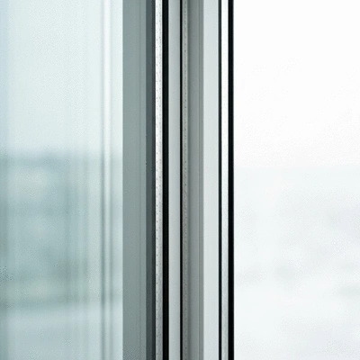 Close-up of triple-glazed window showing multiple layers of glass, no text, no words, no typography, clean image