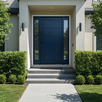 Modern custom-made front door with sleek design, natural lighting