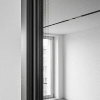 Modern aluminum window frame with a sleek design, reflecting a bright, minimalist interior, no text, no words, no typography, clean image