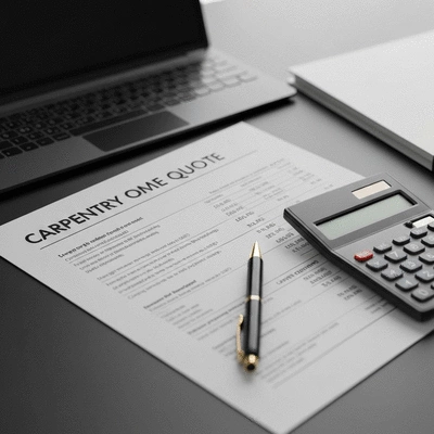 Gros plan sur un devis de menuiserie avec un stylo et une calculatrice