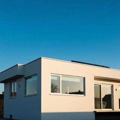Modern house with newly installed exterior windows, bright and clean