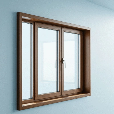 Modern wooden window with double glazing, showing insulation and energy efficiency properties.