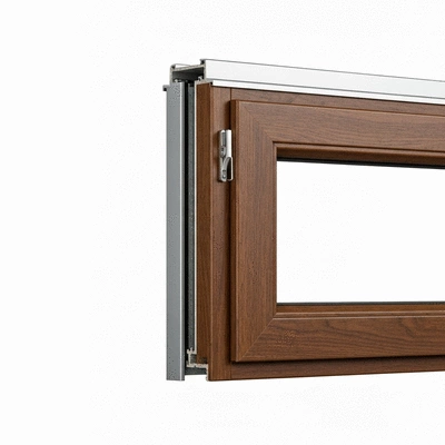 Modern wooden window frame with an aluminum exterior, showcasing excellent thermal insulation properties.