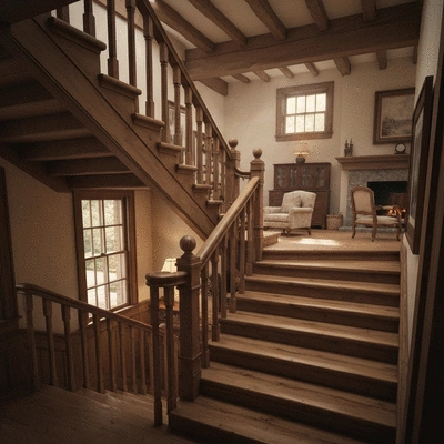 Escalier rustique en bois avec des finitions authentiques