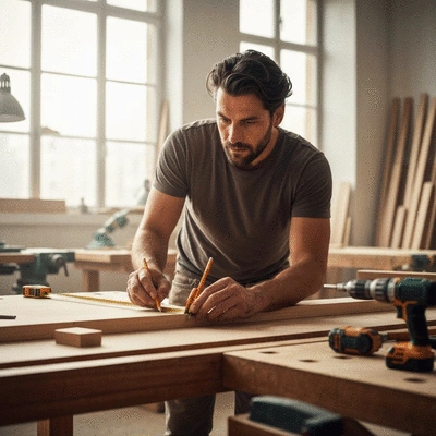Menuisier au Havre prenant des mesures pour un projet sur mesure