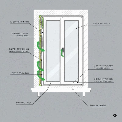 Architectural drawing or blueprint highlighting energy efficiency improvements in old windows